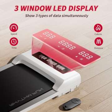 RHYTHM FUN Walking Pad Under Desk Treadmill, Walking Pad Treadmill 300 LB Capacity with Remote Control, Portable Treadmill for Office/Home Lightweight, Mini Treadmill with 3 Window LED Display White