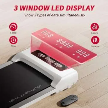 RHYTHM FUN Walking Pad Under Desk Treadmill, Walking Pad Treadmill 300 LB Capacity with Remote Control, Portable Treadmill for Office/Home Lightweight, Mini Treadmill with 3 Window LED Display White