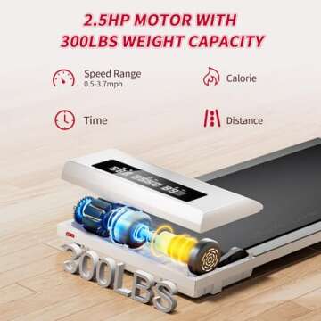 RHYTHM FUN Walking Pad Under Desk Treadmill, Walking Pad Treadmill 300 LB Capacity with Remote Control, Portable Treadmill for Office/Home Lightweight, Mini Treadmill with 3 Window LED Display White