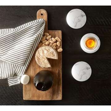 Set of 4 - White Marble Stone Coasters Polished Coasters – 3.5 Inches (9 cm) in Diameter – Prote...