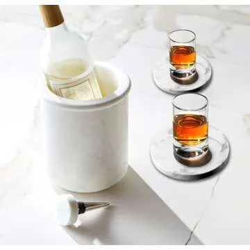 Set of 4 - White Marble Stone Coasters Polished Coasters – 3.5 Inches (9 cm) in Diameter – Protection from Drink Rings -CraftsOfEgypt