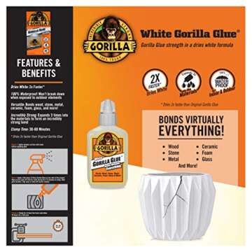 Gorilla White Gorilla Glue, Waterproof Polyurethane Glue, 2 Ounce Bottle, White, (Pack of 1)
