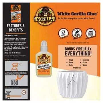 Gorilla White Gorilla Glue, Waterproof Polyurethane Glue, 2 Ounce Bottle, White, (Pack of 1)