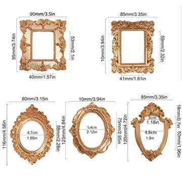 mozhixue 5 Pcs Mini Gold Frames - Small Gold Vintage Flower Oval Rectangle Baroque Frames Table Top ...