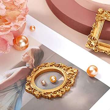 mozhixue 5 Pcs Mini Gold Frames - Small Gold Vintage Flower Oval Rectangle Baroque Frames Table Top Frame for Christmas Holiday Party Decor(𝙬𝙞𝙩𝙝𝙤𝙪𝙩 𝙂𝙡𝙖𝙨𝙨 S𝙩𝙖𝙣𝙙 𝙤𝙧 𝘽𝙖𝙘𝙠𝙞𝙣𝙜)