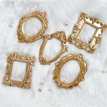 mozhixue 5 Pcs Mini Gold Frames - Small Gold Vintage Flower Oval Rectangle Baroque Frames Table Top Frame for Christmas Holiday Party Decor(𝙬𝙞𝙩𝙝𝙤𝙪𝙩 𝙂𝙡𝙖𝙨𝙨 S𝙩𝙖𝙣𝙙 𝙤𝙧 𝘽𝙖𝙘𝙠𝙞𝙣𝙜)