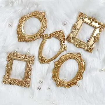 mozhixue 5 Pcs Mini Gold Frames - Small Gold Vintage Flower Oval Rectangle Baroque Frames Table Top Frame for Christmas Holiday Party Decor(𝙬𝙞𝙩𝙝𝙤𝙪𝙩 𝙂𝙡𝙖𝙨𝙨 S𝙩𝙖𝙣𝙙 𝙤𝙧 𝘽𝙖𝙘𝙠𝙞𝙣𝙜)