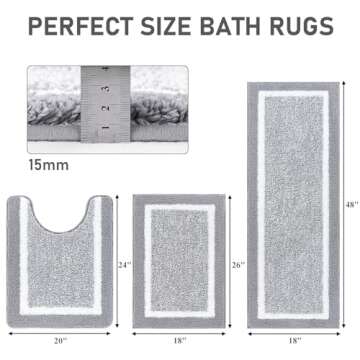 Pauwer Bathroom Rug Set 3 Piece, Non-Slip Absorbent Bath Mats, Microfiber Soft, Absorbent Plush Shag...