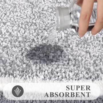 Pauwer Bathroom Rug Set 3 Piece, Non-Slip Absorbent Bath Mats, Microfiber Soft, Absorbent Plush Shaggy Carpets Includes U-Shaped Toilet Mat for Bath Floor, Shower, Light Grey