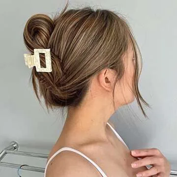 Bmobuo Checkered Tortoise Hair Clips for Women - 4Pcs 2" Small Acetate Claw Barrettes for Thick & Thin Hair