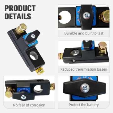 Battery Disconnect Switch, Heavy Duty Battery Shut Off Switch, Current Master Battery Power Cut Isolator Kill Switch, Quick Disconnect Battery Cut Off Universal Switch for Car, RV and Boat (1)