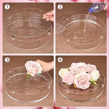 FOTRIC Clear Acrylic Flower Vase Circle Floral Centerpiece Dining Table, Floral Arranger Round Decorative Modern Vase, Home & Wedding Decor (Dia 12 Inches, 19 Holes)