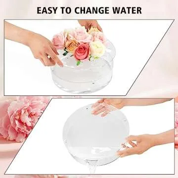 FOTRIC Clear Acrylic Flower Vase Circle Floral Centerpiece Dining Table, Floral Arranger Round Decorative Modern Vase, Home & Wedding Decor (Dia 12 Inches, 19 Holes)