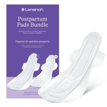Lansinoh Postpartum Pads Bundle - 40 Count, Extra Absorbent with Wings