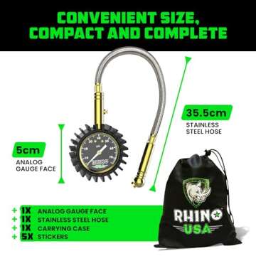 Rhino USA Heavy Duty Tire Pressure Gauge with 0-75 PSI Accuracy