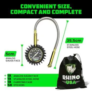 Rhino USA Heavy Duty Tire Pressure Gauge with 0-75 PSI Accuracy