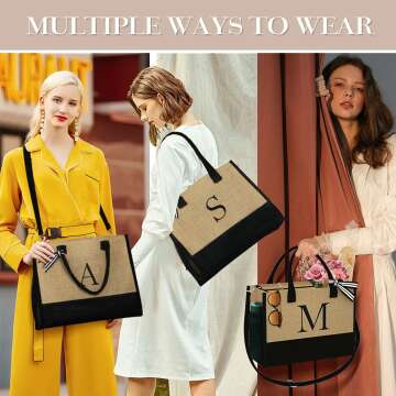Initial Jute Tote & Makeup Bag Set for Women