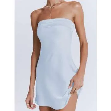 Realtix Womens Satin Silk Backless Strapless Mini Dress Sexy Low Back Tube Club Party Dress for Women Blue