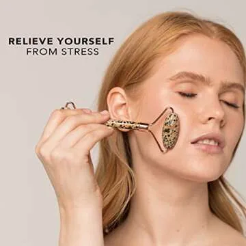 Kitsch Dalmatian Jasper Crystal Facial Roller - Crystal Roller for Face | Genuine Crystal Facial Roller | Face Rollers & Eye Roller for Relaxation | Crystal Roller for Wrinkles and Lifting