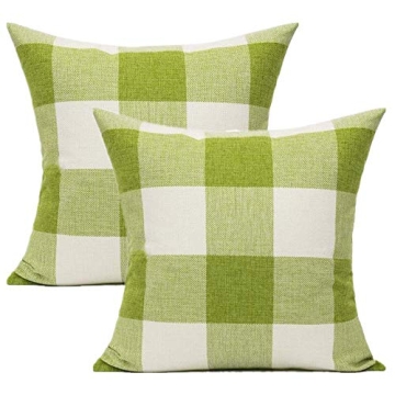 Outdoor Green Throw Pillow Covers 18x18 Set of 2 Buffalo Plaids Check Spring Front Porch Decorative ...