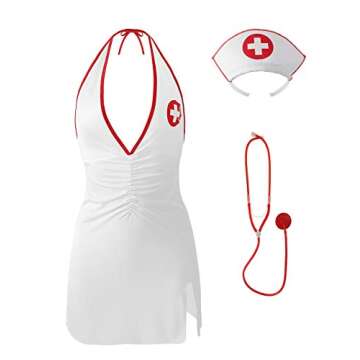 XSPICE Sexy Nurse costume for Women Nurse Lingerie Halloween Costumes Cosplay Lingerie Outfits with Stethoscope