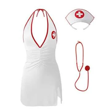 XSPICE Sexy Nurse costume for Women Nurse Lingerie Halloween Costumes Cosplay Lingerie Outfits with Stethoscope