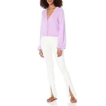The Drop Women's Veronica Dropped Shoulder Cropped Cardigan, Lavendula, M