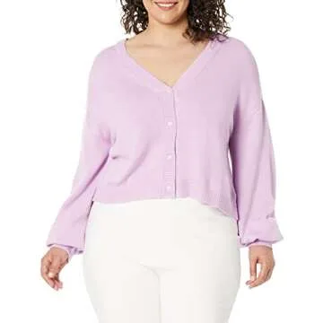 The Drop Women's Veronica Dropped Shoulder Cropped Cardigan, Lavendula, M