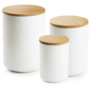 getstar Flour Sugar Storage Containers, Ceramic Canisters Sets for the Kitchen Countertop with Bambo...