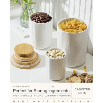 getstar Flour Sugar Storage Containers, Ceramic Canisters Sets for the Kitchen Countertop with Bamboo Airtight Lids, 80oz 40oz&20oz Coffee Tea Sugar Container Set of 3