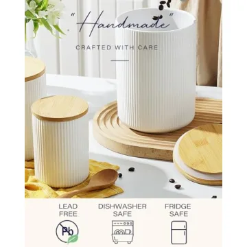 getstar Flour Sugar Storage Containers, Ceramic Canisters Sets for the Kitchen Countertop with Bamboo Airtight Lids, 80oz 40oz&20oz Coffee Tea Sugar Container Set of 3