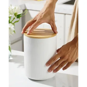 getstar Flour Sugar Storage Containers, Ceramic Canisters Sets for the Kitchen Countertop with Bamboo Airtight Lids, 80oz 40oz&20oz Coffee Tea Sugar Container Set of 3