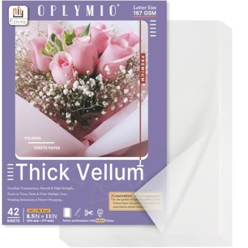 Thick Translucent Vellum Paper, Oplymio 42 Sheets 167GSM Printable Tracing Vellum Paper for Invitati...