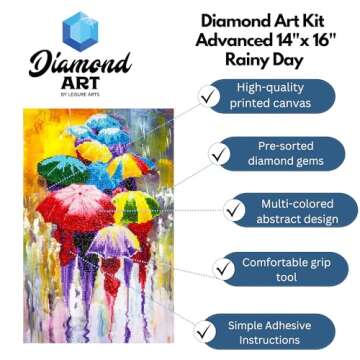 DIAMOND ART BY LEISURE ARTS Diamond Painting Kits for Adults 14"X16" Intermediate Rainy Day, Full Dr...