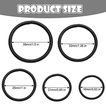 35 Pieces Metal O Ring Multi-Purpose Non-Welded Round Metal Key Ring for Keychains Macrame Dog Leashes Camping Belt Hardware Bag DIY Accessories, 5 Sizes(Black)