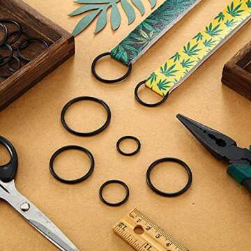 35 Pieces Metal O Ring Multi-Purpose Non-Welded Round Metal Key Ring for Keychains Macrame Dog Leashes Camping Belt Hardware Bag DIY Accessories, 5 Sizes(Black)
