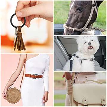 35 Pieces Metal O Ring Multi-Purpose Non-Welded Round Metal Key Ring for Keychains Macrame Dog Leashes Camping Belt Hardware Bag DIY Accessories, 5 Sizes(Black)