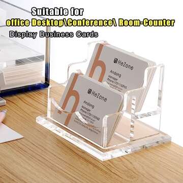 Business Card Holder for Desk 2 Tier 2 Slots, Clear Acrylic Business Card Display Stand for Women an...