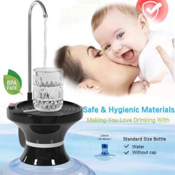 Black Drinking Water Dispenser Pump - Automatic Electric Drinking Water Bottle Pump for 1-5 Gallon J...