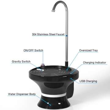 Black Drinking Water Dispenser Pump - USB Rechargeable & Portable