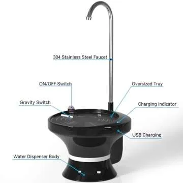 Black Drinking Water Dispenser Pump - USB Rechargeable & Portable