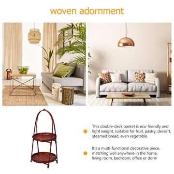 Cabilock Bamboo Snack Stand Woven Adornment Double-Deck Dessert Stand Vegetable Bamboo Basket Handmade Fruit Stand Woven Storage Container Storage Basket Steamed Bun Basket