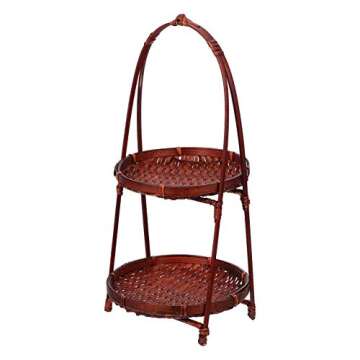 Cabilock Bamboo Snack Stand Woven Adornment Double-Deck Dessert Stand Vegetable Bamboo Basket Handmade Fruit Stand Woven Storage Container Storage Basket Steamed Bun Basket