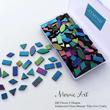 LITMIND Iridescent Glass Mosaic Tiles for Crafts, 240 Pieces 5 Shapes Mixed Stained Glass Sheets, Mosaic Kits for Adults (Iridescent Black)