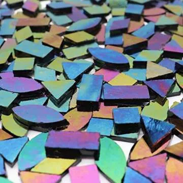 LITMIND Iridescent Glass Mosaic Tiles for Crafts, 240 Pieces 5 Shapes Mixed Stained Glass Sheets, Mosaic Kits for Adults (Iridescent Black)