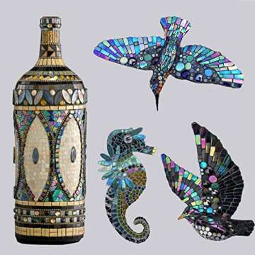 LITMIND Iridescent Glass Mosaic Tiles for Crafts, 240 Pieces 5 Shapes Mixed Stained Glass Sheets, Mosaic Kits for Adults (Iridescent Black)