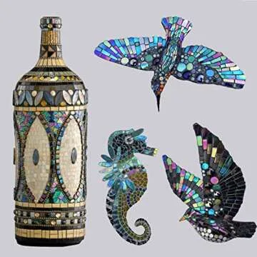 LITMIND Iridescent Glass Mosaic Tiles for Crafts, 240 Pieces 5 Shapes Mixed Stained Glass Sheets, Mosaic Kits for Adults (Iridescent Black)