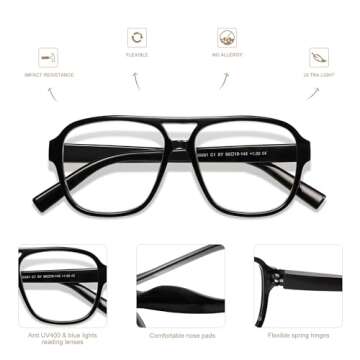 AMOMOMA 3 Pack Oversized Aviator Spring Hinge Reading Glasses for Women Men,Retro Blue Light Computer Reader Frame AM6081
