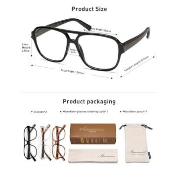 AMOMOMA 3 Pack Oversized Aviator Spring Hinge Reading Glasses for Women Men,Retro Blue Light Computer Reader Frame AM6081