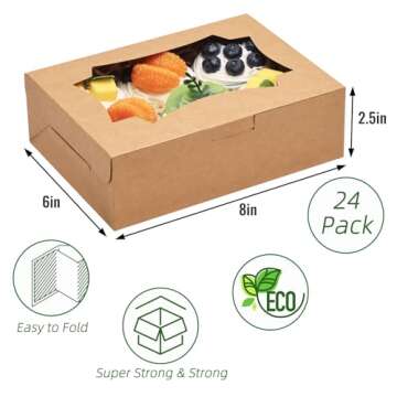 TOMNK 24pcs 8x6x2.5 Cookie Boxes - Sturdy Bakery Packaging with Window